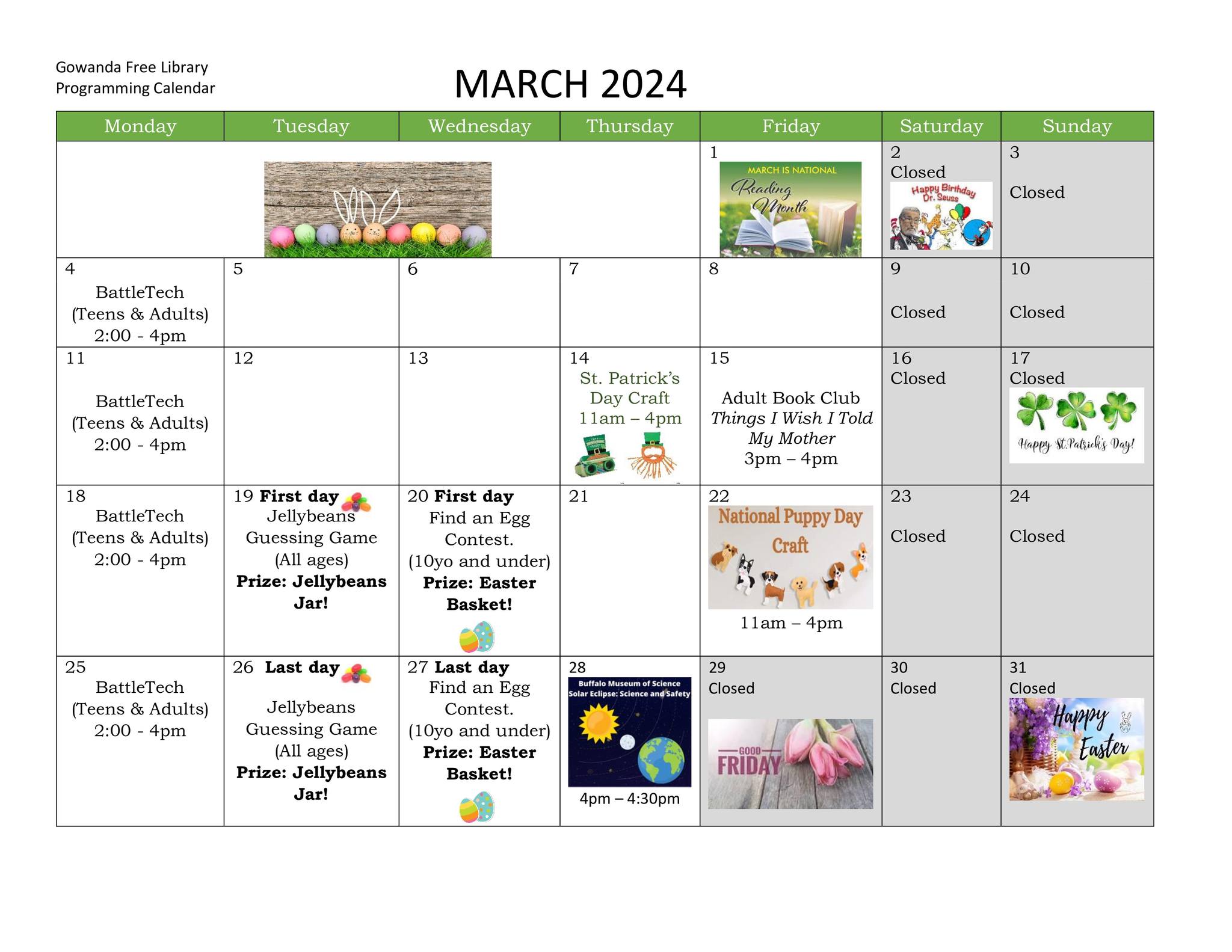 March 2024 Programs Calendar